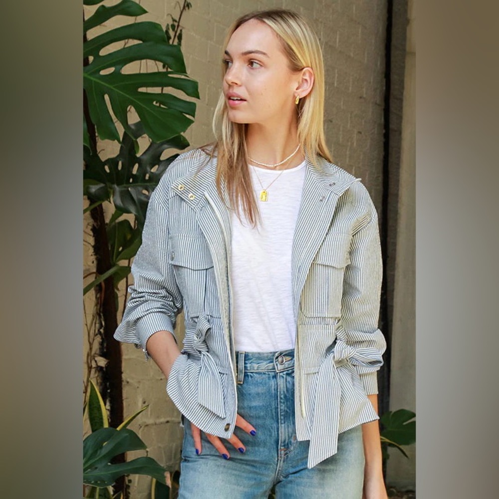 Veronica Beard York Bomber Jacket in Blue/White - Picture 5 of 5
